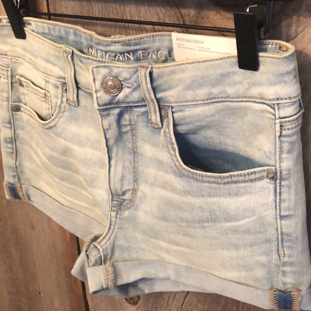 American Eagle Next Level Stretch Shortie Shorts in Blue Size 6 - Picture 3 of 17
